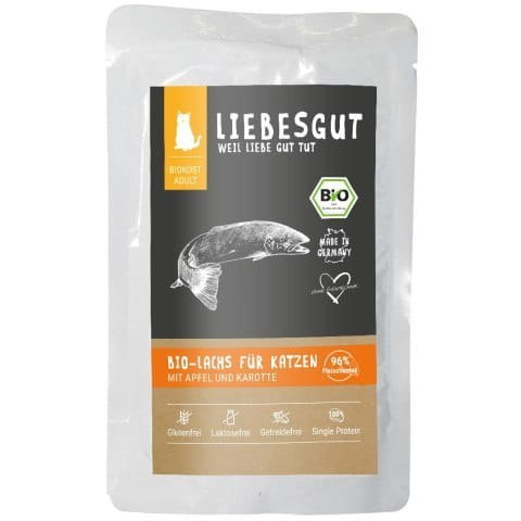 LIEBESGUT BIO LACHS - Łosoś z jabłkiem i marchewką ekologiczna mokra karma dla kota, 100 g