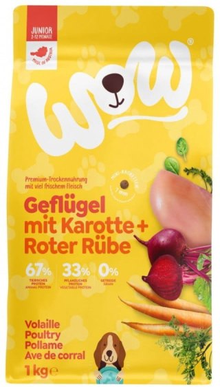 WOW MINI Junior Geflügel - drób i łosoś z marchewką i buraczkami dla szczeniąt małych ras 1 kg