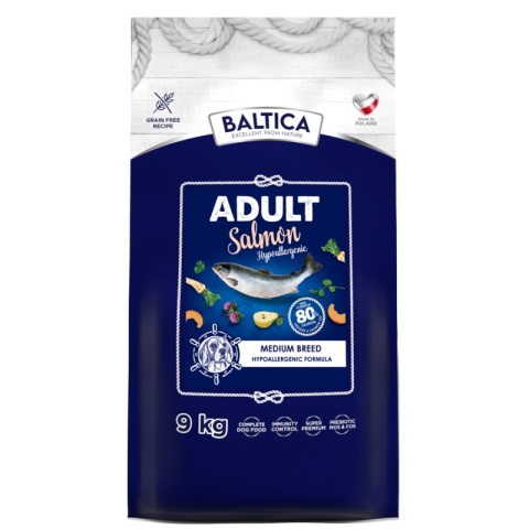 BALTICA EXCELLENT Adult Salmon Hypoallergenic M 9 kg – Hipoalergiczna karma z łososiem dla psów ras średnich