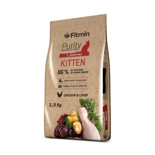 Fitmin Cat Purity Kitten 1,5 kg – Bezzbożowa karma z kurczakiem i wątróbką dla kociąt oraz kotek w ciąży i karmiących