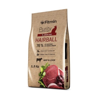 Fitmin Cat Purity Hairball 1,5 kg – Bezzbożowa karma z wołowiną dla dorosłych kotów długowłosych