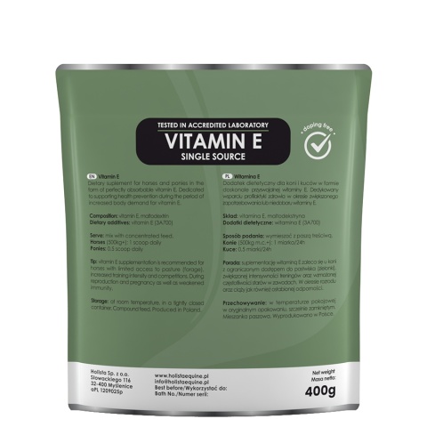 Holista Equine Vitamin E Single Source 800 g – Naturalna ochrona komórek i wsparcie mięśni koni