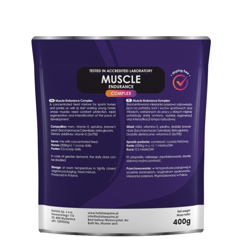 HolistaEquine Muscle Endurance Complex 400 g – Siła, regeneracja i wytrzymałość mięśni koni sportowych