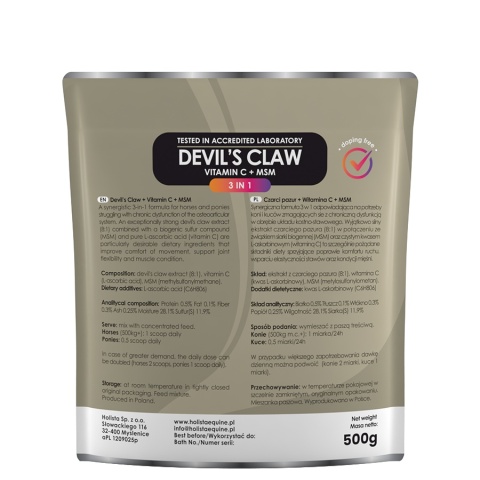 HolistaEquine Devil’s Claw 3 in 1 500 g – naturalne wsparcie dla stawów i mięśni koni