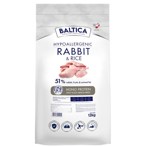 BALTICA NUTRACEUTIC Hypoallergenic Rabbit & Rice M 12 kg – Hipoalergiczna karma super premium dla dorosłych psów ras średnich