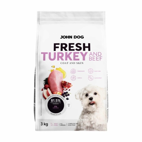 Karma sucha dla psa Indyk i wołowina John Dog Fresh 3 kg