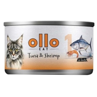 Ollo Cat Nr 1 – Mokra karma uzupełniająca dla kociąt i dorosłych kotów Tuńczyk z Krewetkami – puszka 70 g