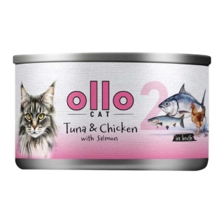 Ollo Cat Nr 2 – Mokra karma uzupełniająca dla kociąt i dorosłych kotów Tuńczyk i Kurczak z Łososiem – puszka 70 g