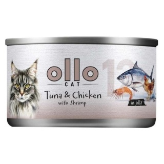 Ollo Cat Nr 12 – Mokra karma uzupełniająca dla kociąt i dorosłych kotów Tuńczyk z Kurczakiem i Krewetkami – puszka 70 g