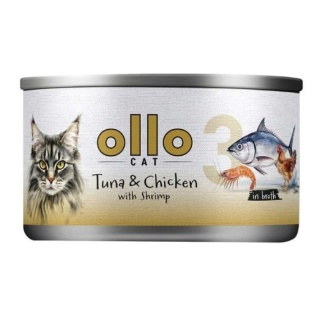Ollo Cat Nr 3 – Mokra karma uzupełniająca dla kociąt i dorosłych kotów Tuńczyk i Kurczak z Krewetkami – puszka 70 g