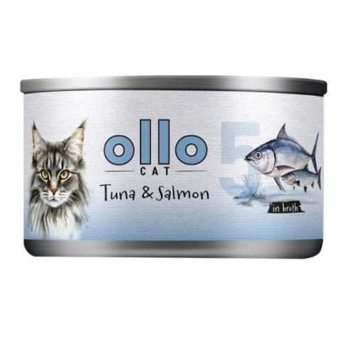 Ollo Cat Nr 5 – Mokra karma uzupełniająca dla kociąt i dorosłych kotów Tuńczyk i Łosoś – puszka 70 g