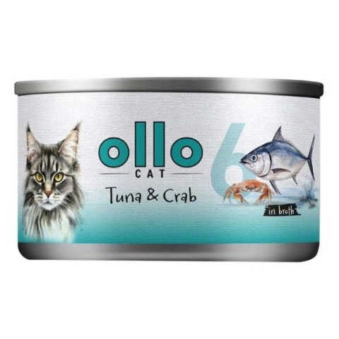 Ollo Cat Nr 6 – Mokra karma uzupełniająca dla kociąt i dorosłych kotów Tuńczyk z Krabem – puszka 70 g