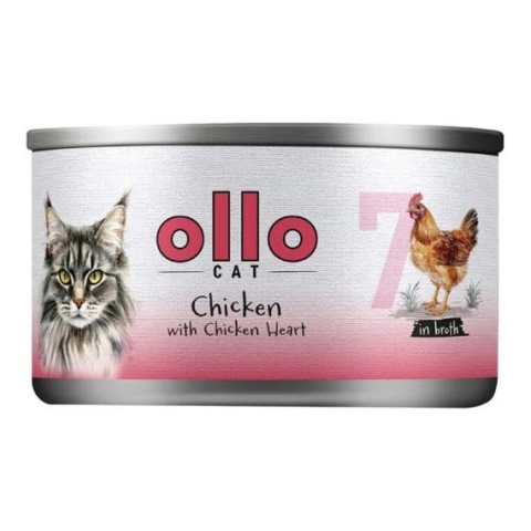 Ollo Cat Nr 7 – Mokra karma uzupełniająca dla kociąt i dorosłych kotów Kurczak i Serca z Kurczaka – puszka 70 g