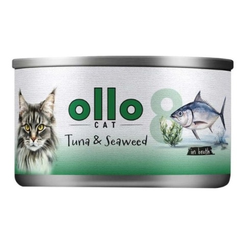 Ollo Cat Nr 8 – Mokra karma uzupełniająca dla kociąt i dorosłych kotów Tuńczyk z Wodorostami – puszka 70 g