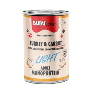 BUBAlicious LIGHT – Indyk & Marchewka z Rumiankiem 400 gMonobiałkowa, lekkostrawna mokra karma dla psa – linia LIGHT