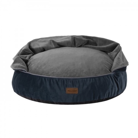 Pufa z kocykiem Recobed Welurowa Szary/Granat – rozmiar L (85 cm)