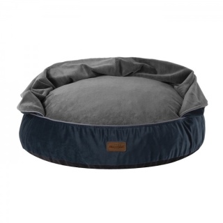 Pufa z kocykiem Recobed Welurowa Szary/Granat – rozmiar M (70 cm)