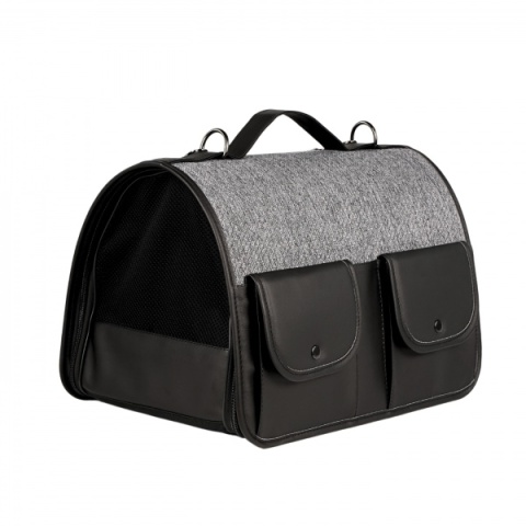 Recobed Transporter czarno szary – Elegancki i bezpieczny transporter z ekoskóry dla małych psów i kotów (do 10 kg)