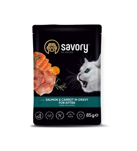 Savory – Łosoś z marchewką w sosie dla kociąt 85 g
