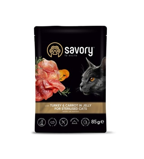 Savory – Indyk z marchewką w galarecie dla kotów sterylizowanych 85 g
