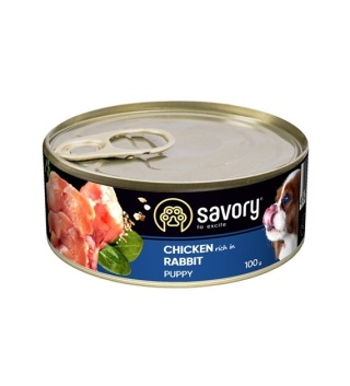 Savory – mokra karma z kurczakiem i królikiem dla szczeniąt | 100 g