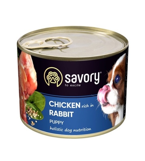 Savory – mokra karma z kurczakiem i królikiem dla szczeniąt | 200 g