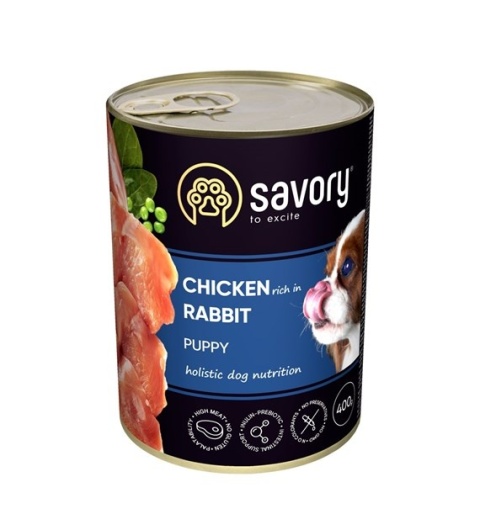 Savory – mokra karma z kurczakiem i królikiem dla szczeniąt | 400 g