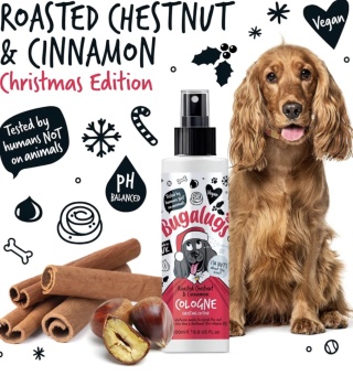 Bugalugs Roasted Chestnut & Cinnamon Christmas Edition - perfumowany spray dla psa, o zapachu pieczonych kasztanów z cynamonem