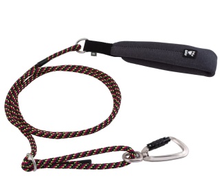 Hurtta Adjustable Rope Leash Eco Licorice - regulowana smycz linka z miękkim uchwytem dla psa, czarna z neonowymi wstawkami 11mm