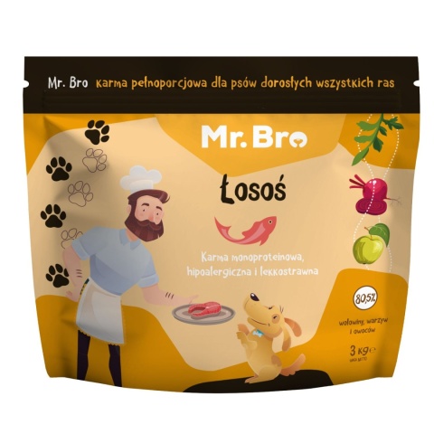 Mr. Bro Monoproteinowa Sucha Karma Pełnoporcjowa dla Psów Dorosłych z Łososiem (3x 3kg) 9kg