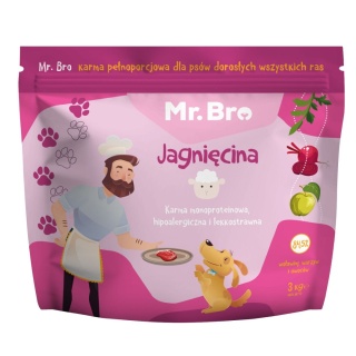 Mr. Bro Monoproteinowa Sucha Karma dla Psów Dorosłych z Jagnięciną karma dla psów z wrażliwym brzuchem i alergiami 3 kg