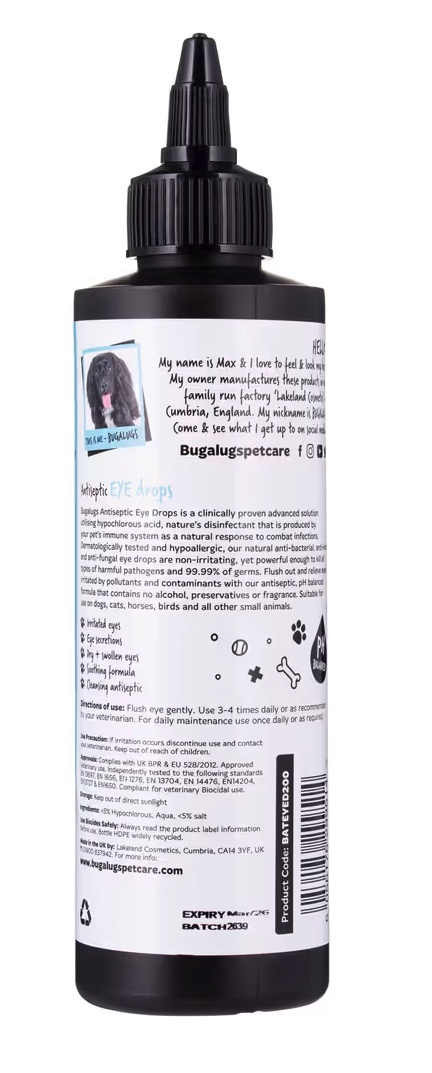 Bugalugs Antiseptic Eye Drops 200ml - krople do czyszczenia oczu psa i kota