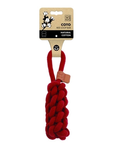 Zabawka COTO Loop Bar – szarpak z uchwytem dla psa | 22 cm | czerwony