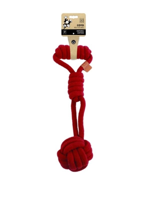Zabawka COTO Tug Ball – piłka na sznurze dla psa | 36 cm | czerwona