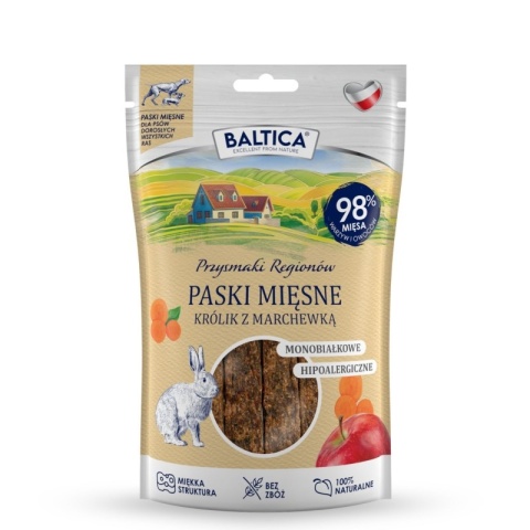 Baltica Paski Mięsne Królik z Marchewką – przysmak uzupełniający dla psów dorosłych (monobiałkowy) 90g