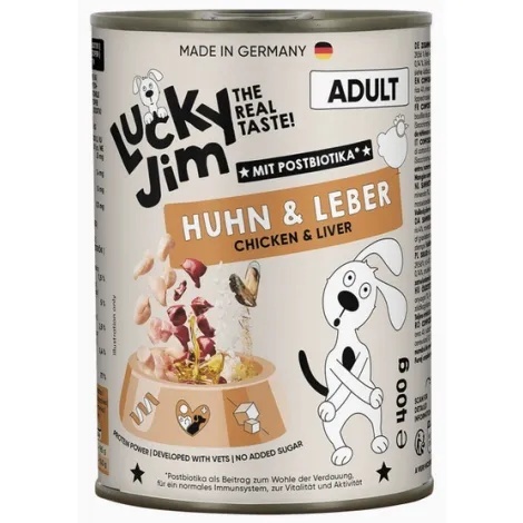 Lucky Jim Classic Adult – mokra karma pełnoporcjowa dla psów z kurczakiem z wątróbką 400g