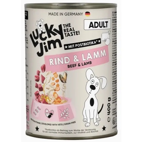 Lucky Jim Classic Adult – mokra karma pełnoporcjowa dla psów z wołowiną i jagnięciną 400g