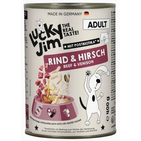 Lucky Jim Classic Adult – mokra karma pełnoporcjowa dla psów z wołowiną i jeleniem 400g