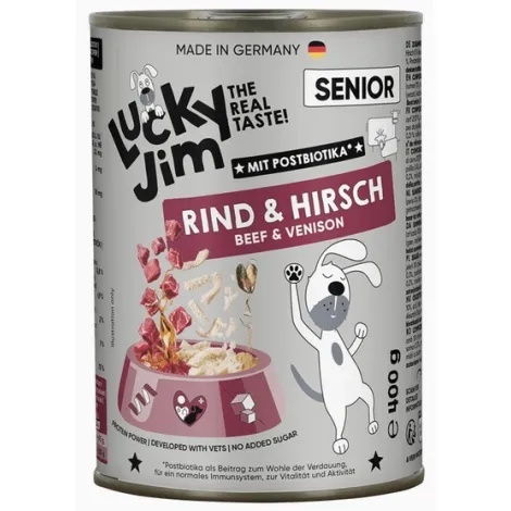 Lucky Jim Classic Senior – mokra karma pełnoporcjowa dla psów seniorów z wołowiną i jeleniem 400g