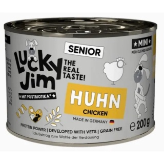 Lucky Jim Classic Mini Senior – mokra karma pełnoporcjowa dla starszych psów małych ras z kurczakiem Hej