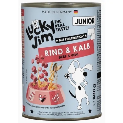 Lucky Jim Classic Junior – mokra karma pełnoporcjowa dla szczeniąt z wołowiną i cielęciną 400g