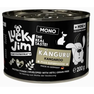Lucky Jim Mono Mini – mokra karma pełnoporcjowa dla małych psów z kangurem i superfoods 200g