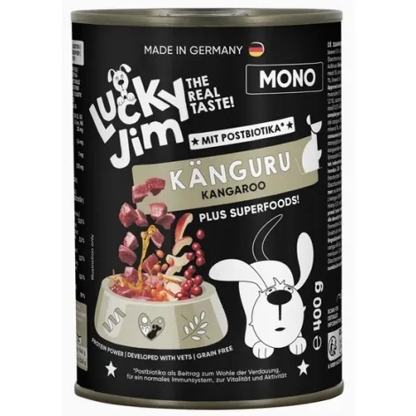 Lucky Jim Mono – mokra karma pełnoporcjowa dla psów z kangurem i superfoods 400g