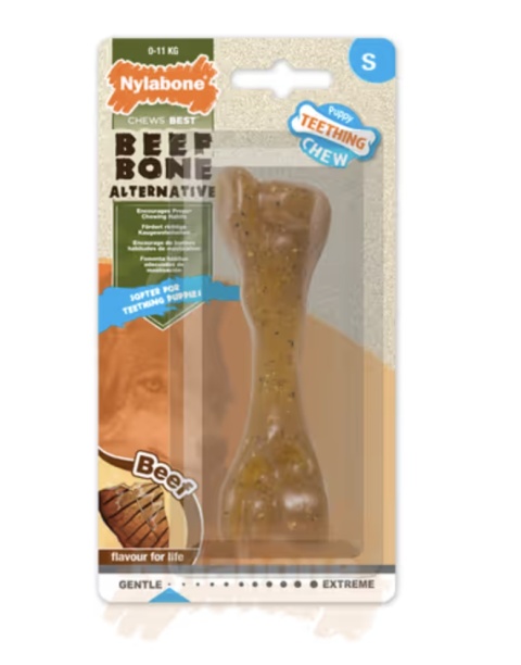 Nylabone Puppy Beef Bone S - bezpieczny gryzak dla szczeniaka, kość o zapachu wołowiny