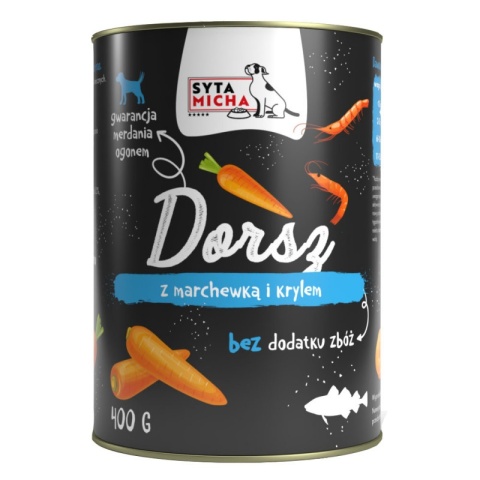 SYTA MICHA Karma mokra dla psa dorsz z marchewką i krylem 400g