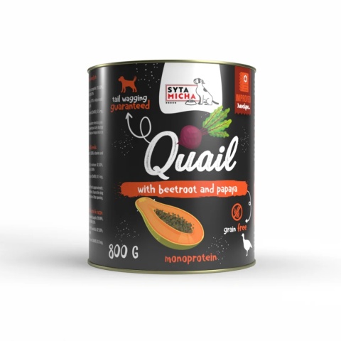 SYTA MICHA Karma mokra dla psa przepiórka, jagodami i mango 800g