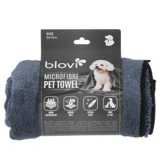 Blovi Microfibre Pet Towel 60x100 cm – superchłonny ręcznik z mikrofibry dla psa i kota, szary