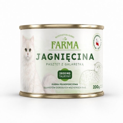 Farma Jagnięcina 200 g – monoproteinowa karma mokra dla kota 98,8% jagnięciny