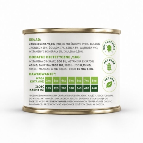 Farma Jagnięcina 200 g – monoproteinowa karma mokra dla kota 98,8% jagnięciny