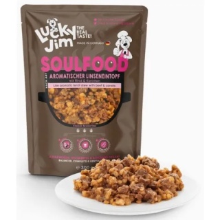 Lucky Jim SoulFood Gulasz z Soczewicą i Wołowiną 300 g – pełnoporcjowa karma mokra dla psa